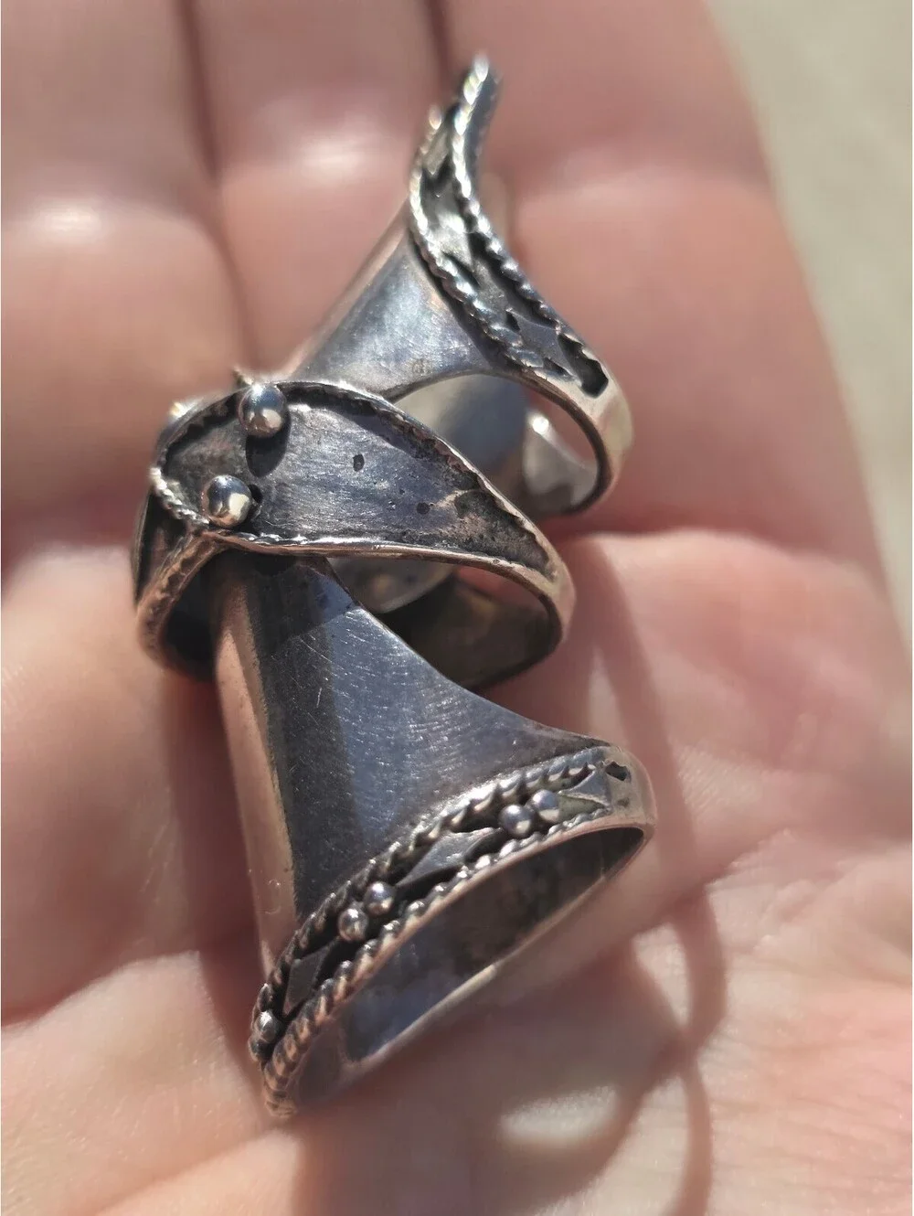 VTG 925 Sterling Silver Articulated Full Finger Ring 28g Sz 9 Gothic Renaissance